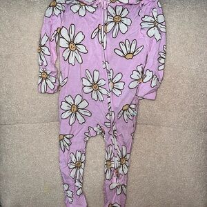 Bamboo Purple Daisy Print Baby footie